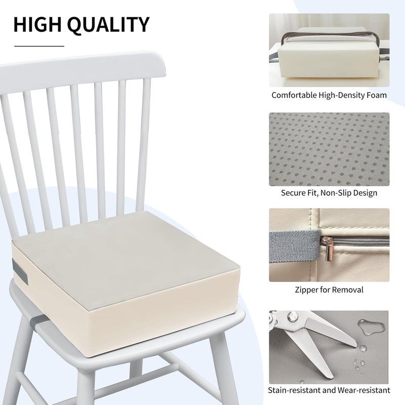 Eiury Toddler Booster Seat Dining Table Kitchen Chair, Waterproof Anti-Scratch PU Cushion, Non-Slip Bottom, Adjustable Buckle Straps, Easy Clean Portable Seat Cushion (Grey+White) - Image 4